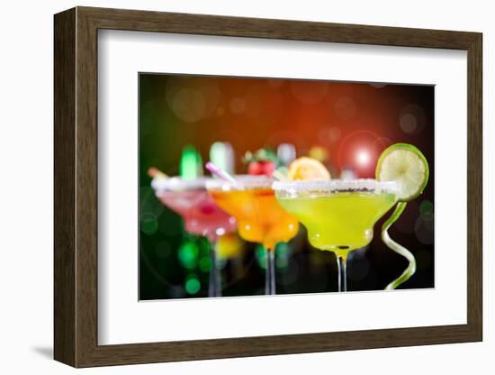 Fruit Cocktails On Black Background-Kesu01-Framed Photographic Print