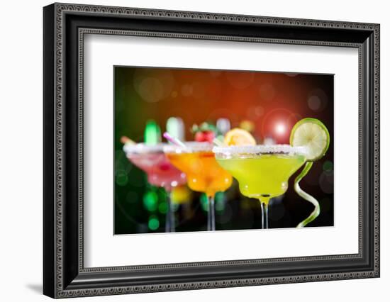 Fruit Cocktails On Black Background-Kesu01-Framed Photographic Print