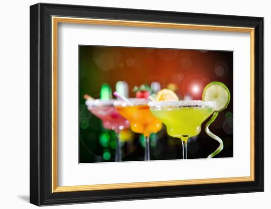 Fruit Cocktails On Black Background-Kesu01-Framed Photographic Print