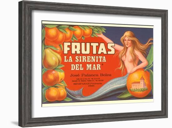 Fruit Crate Label, Mermaid-null-Framed Art Print