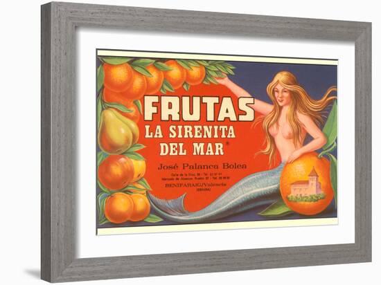 Fruit Crate Label, Mermaid-null-Framed Art Print