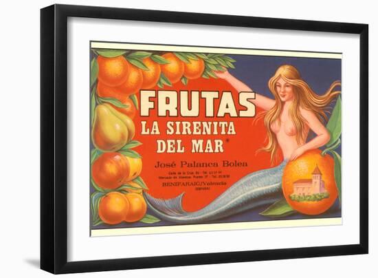 Fruit Crate Label, Mermaid-null-Framed Art Print