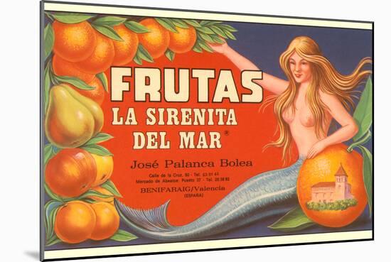 Fruit Crate Label, Mermaid-null-Mounted Art Print