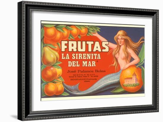 Fruit Crate Label, Mermaid-null-Framed Art Print