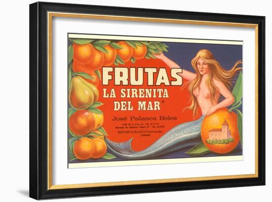 Fruit Crate Label, Mermaid-null-Framed Art Print