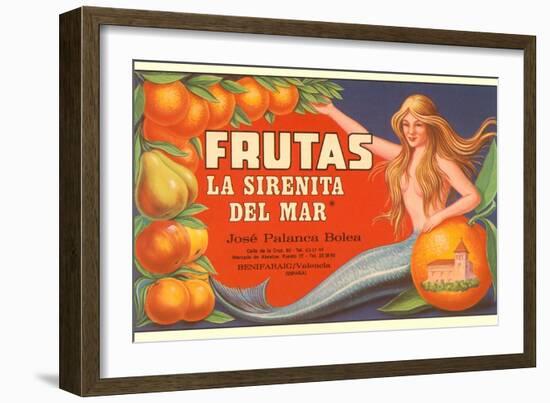 Fruit Crate Label, Mermaid-null-Framed Art Print