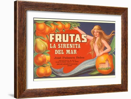 Fruit Crate Label, Mermaid-null-Framed Art Print