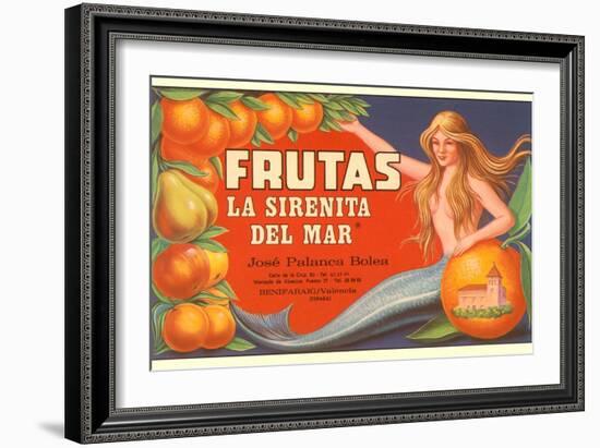 Fruit Crate Label, Mermaid-null-Framed Art Print