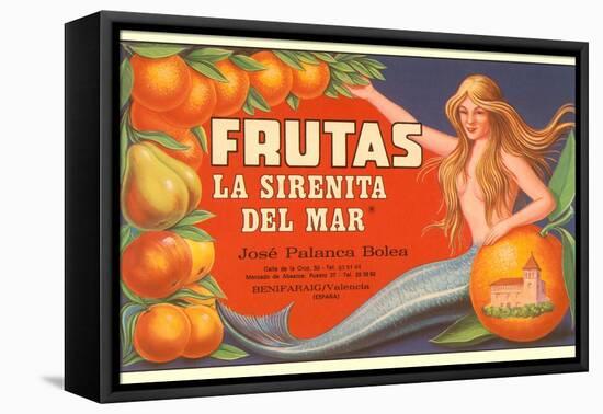 Fruit Crate Label, Mermaid-null-Framed Stretched Canvas