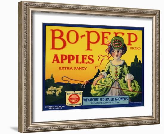 Fruit Crate Labels: Bo-Peep Brand Apples, Extra Fancy; Wenatchee-Okanogan Cooperative Federation-null-Framed Art Print