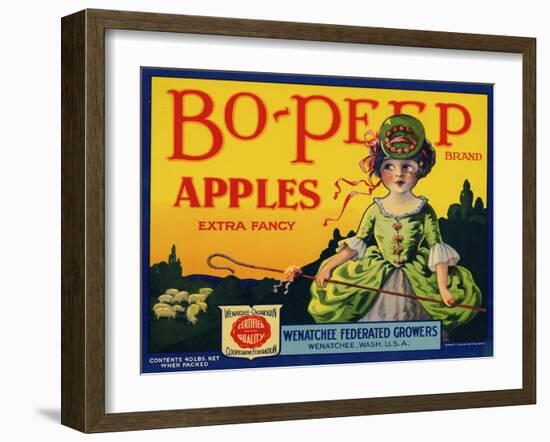 Fruit Crate Labels: Bo-Peep Brand Apples, Extra Fancy; Wenatchee-Okanogan Cooperative Federation-null-Framed Art Print