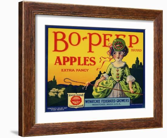 Fruit Crate Labels: Bo-Peep Brand Apples, Extra Fancy; Wenatchee-Okanogan Cooperative Federation-null-Framed Art Print