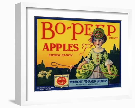 Fruit Crate Labels: Bo-Peep Brand Apples, Extra Fancy; Wenatchee-Okanogan Cooperative Federation-null-Framed Art Print