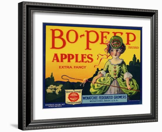 Fruit Crate Labels: Bo-Peep Brand Apples, Extra Fancy; Wenatchee-Okanogan Cooperative Federation-null-Framed Art Print