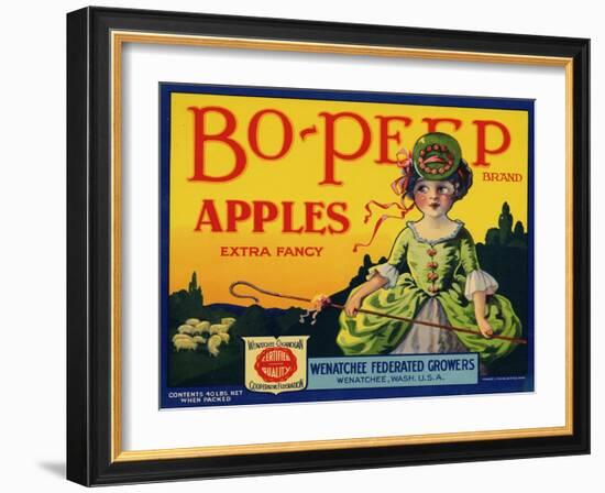 Fruit Crate Labels: Bo-Peep Brand Apples, Extra Fancy; Wenatchee-Okanogan Cooperative Federation-null-Framed Art Print