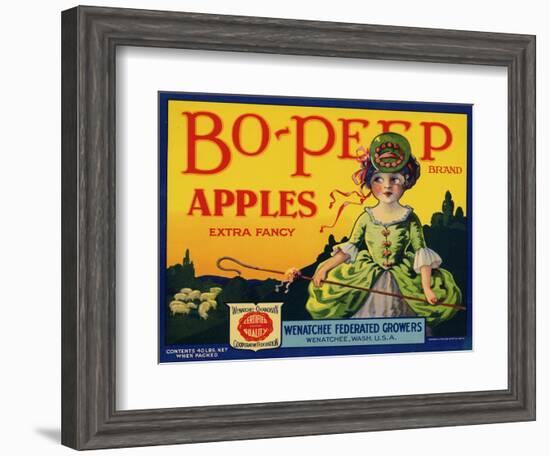 Fruit Crate Labels: Bo-Peep Brand Apples, Extra Fancy; Wenatchee-Okanogan Cooperative Federation-null-Framed Art Print
