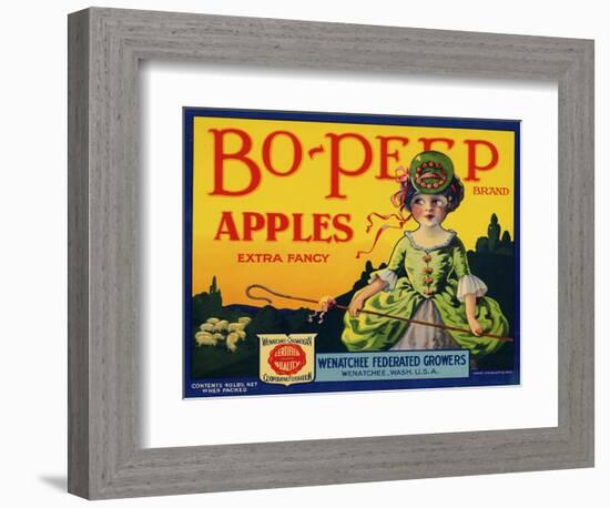 Fruit Crate Labels: Bo-Peep Brand Apples, Extra Fancy; Wenatchee-Okanogan Cooperative Federation-null-Framed Art Print