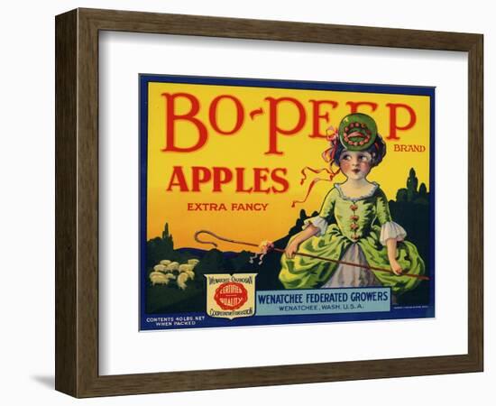 Fruit Crate Labels: Bo-Peep Brand Apples, Extra Fancy; Wenatchee-Okanogan Cooperative Federation-null-Framed Art Print