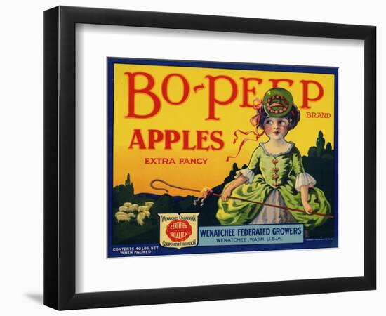 Fruit Crate Labels: Bo-Peep Brand Apples, Extra Fancy; Wenatchee-Okanogan Cooperative Federation-null-Framed Art Print