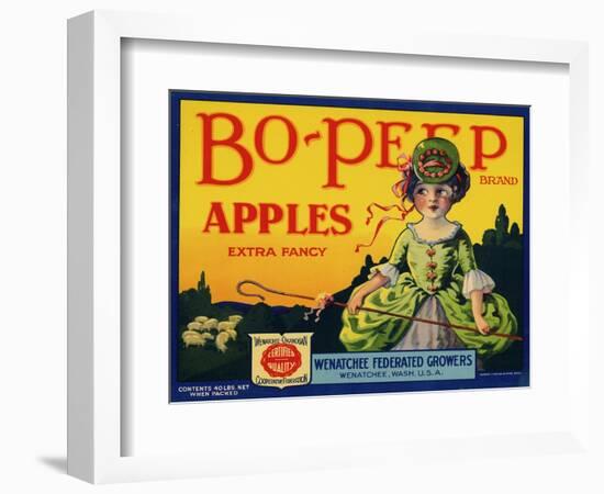 Fruit Crate Labels: Bo-Peep Brand Apples, Extra Fancy; Wenatchee-Okanogan Cooperative Federation-null-Framed Art Print