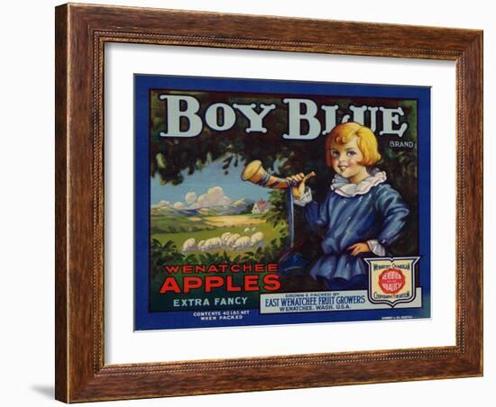 Fruit Crate Labels: Boy Blue Brand Wenatchee Apples; East Wenatchee Fruit Growers-null-Framed Art Print