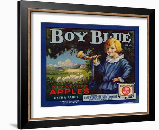 Fruit Crate Labels: Boy Blue Brand Wenatchee Apples; East Wenatchee Fruit Growers-null-Framed Art Print