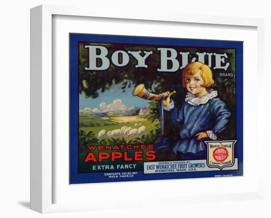 Fruit Crate Labels: Boy Blue Brand Wenatchee Apples; East Wenatchee Fruit Growers-null-Framed Art Print