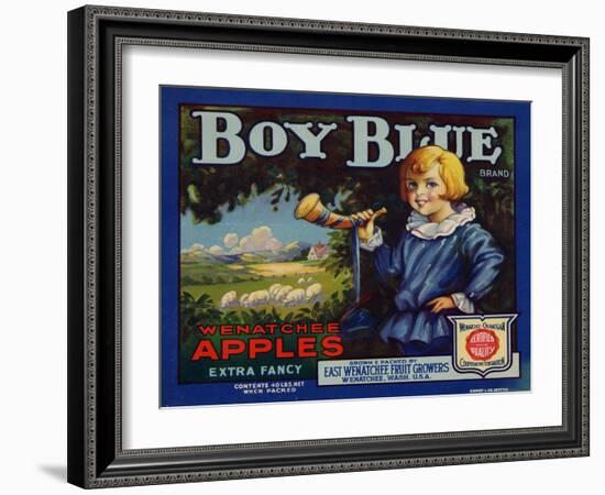 Fruit Crate Labels: Boy Blue Brand Wenatchee Apples; East Wenatchee Fruit Growers-null-Framed Art Print