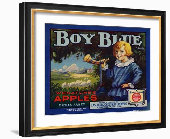 Fruit Crate Labels: Boy Blue Brand Wenatchee Apples; East Wenatchee Fruit Growers-null-Framed Art Print