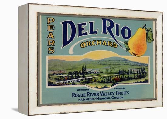 Fruit Crate Labels: Del Rio Orchard Pears; Rogue River Valley Fruits-null-Framed Stretched Canvas