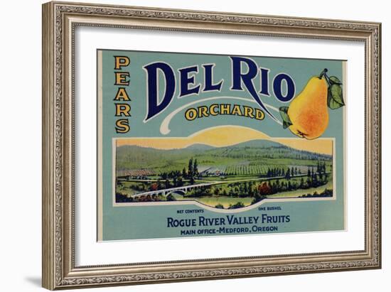 Fruit Crate Labels: Del Rio Orchard Pears; Rogue River Valley Fruits-null-Framed Art Print