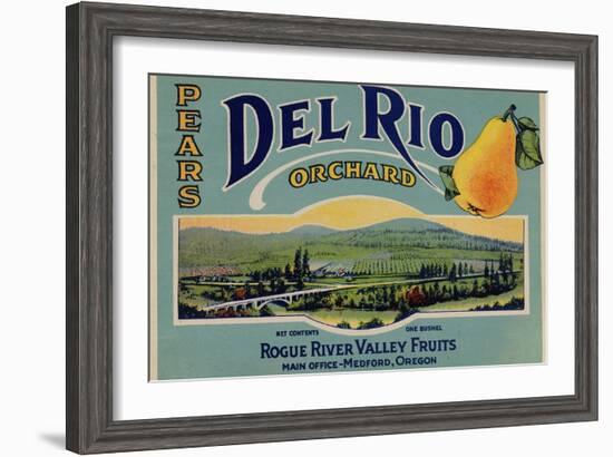 Fruit Crate Labels: Del Rio Orchard Pears; Rogue River Valley Fruits-null-Framed Art Print