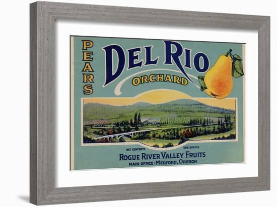 Fruit Crate Labels: Del Rio Orchard Pears; Rogue River Valley Fruits-null-Framed Art Print