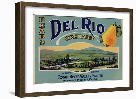Fruit Crate Labels: Del Rio Orchard Pears; Rogue River Valley Fruits--Framed Art Print