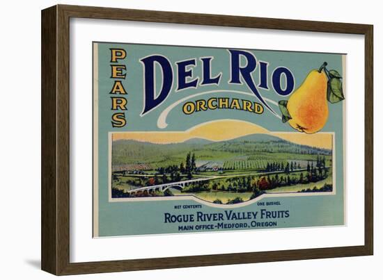 Fruit Crate Labels: Del Rio Orchard Pears; Rogue River Valley Fruits-null-Framed Art Print