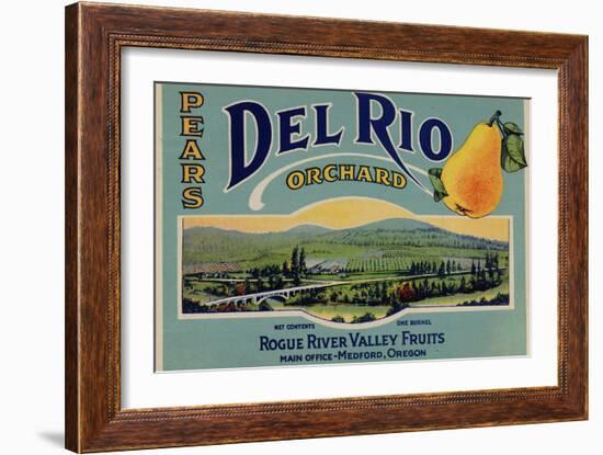 Fruit Crate Labels: Del Rio Orchard Pears; Rogue River Valley Fruits-null-Framed Art Print