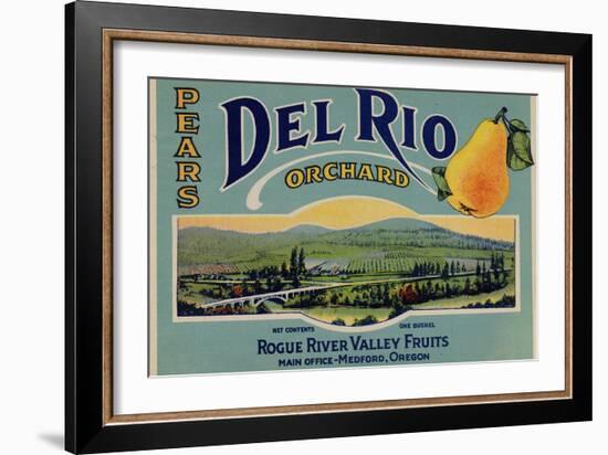 Fruit Crate Labels: Del Rio Orchard Pears; Rogue River Valley Fruits--Framed Art Print