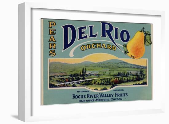 Fruit Crate Labels: Del Rio Orchard Pears; Rogue River Valley Fruits--Framed Art Print