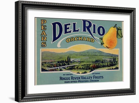Fruit Crate Labels: Del Rio Orchard Pears; Rogue River Valley Fruits-null-Framed Art Print