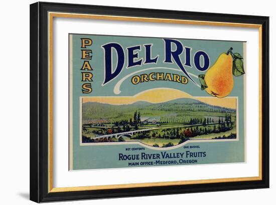 Fruit Crate Labels: Del Rio Orchard Pears; Rogue River Valley Fruits-null-Framed Art Print