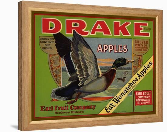 Fruit Crate Labels: Drake Brand Apples; Earl Fruit Company-null-Framed Stretched Canvas