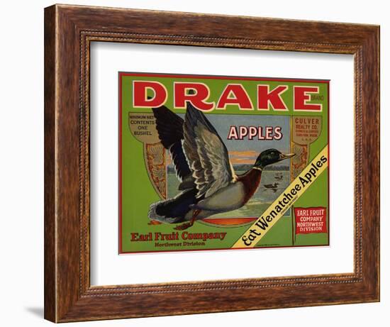 Fruit Crate Labels: Drake Brand Apples; Earl Fruit Company-null-Framed Art Print