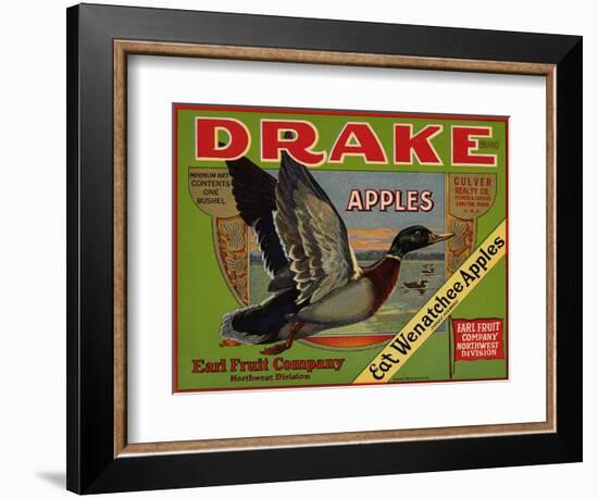 Fruit Crate Labels: Drake Brand Apples; Earl Fruit Company-null-Framed Art Print