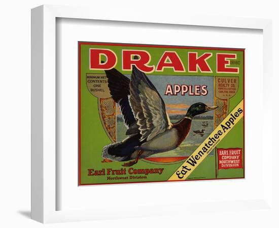 Fruit Crate Labels: Drake Brand Apples; Earl Fruit Company-null-Framed Art Print