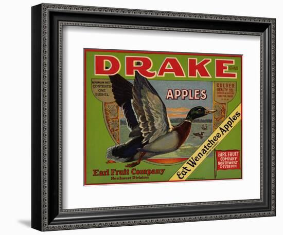 Fruit Crate Labels: Drake Brand Apples; Earl Fruit Company-null-Framed Art Print