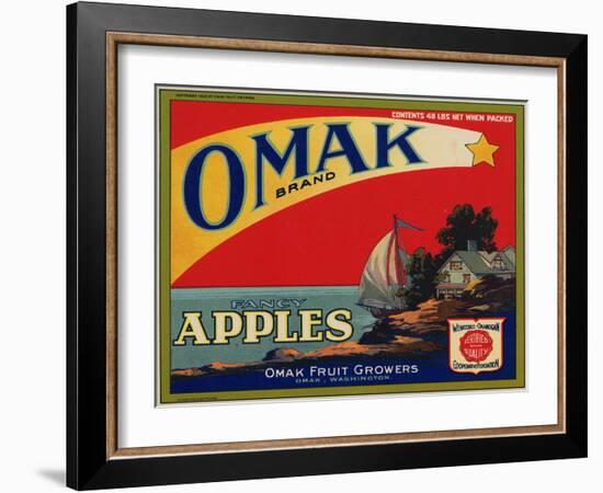 Fruit Crate Labels: Omak Brand Fancy Apples; Omak Fruit Growers-null-Framed Art Print