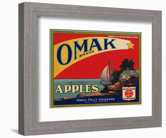 Fruit Crate Labels: Omak Brand Fancy Apples; Omak Fruit Growers-null-Framed Art Print