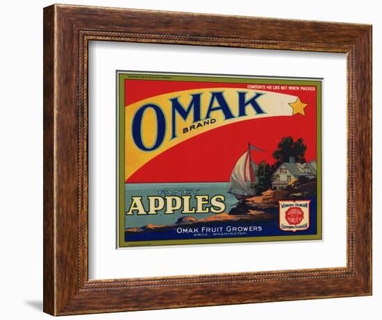 Fruit Crate Labels: Omak Brand Fancy Apples; Omak Fruit Growers-null-Framed Art Print