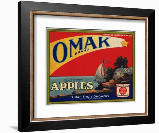 Fruit Crate Labels: Omak Brand Fancy Apples; Omak Fruit Growers-null-Framed Art Print