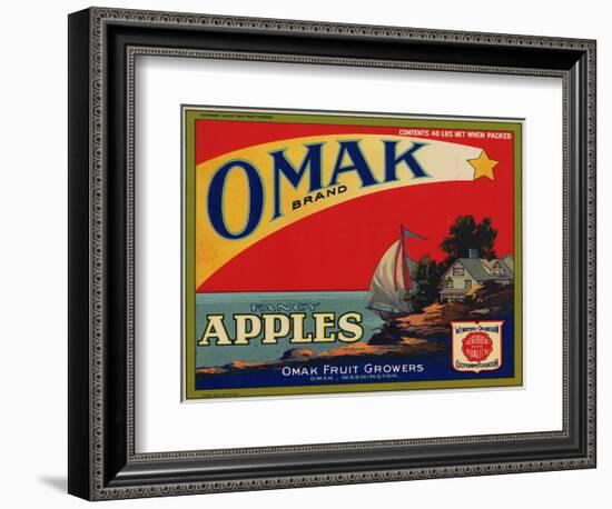 Fruit Crate Labels: Omak Brand Fancy Apples; Omak Fruit Growers-null-Framed Art Print